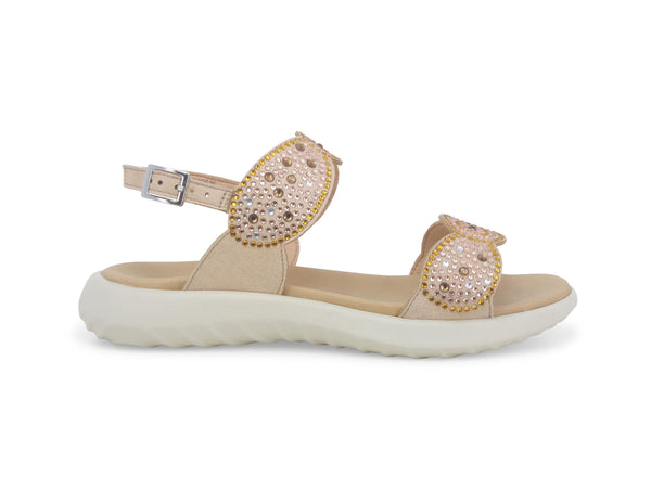 Melluso Donna Sandali Estivi 2 Fasce Strass Tomaia in Pelle Beige 018085W-240582